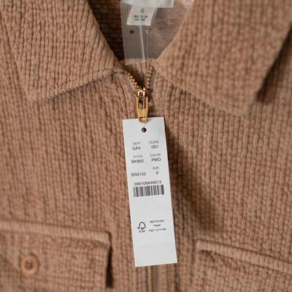 NWT J. Crew Zip-front Cinched Dress in Tan Corduroy - Picture 2 of 5